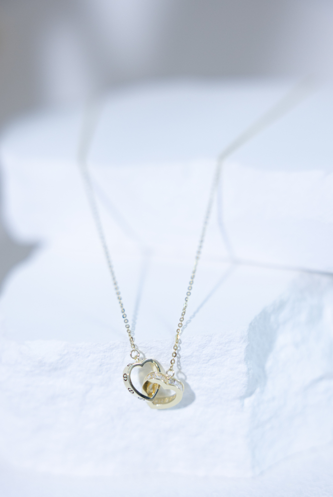 목걸이 雙空心愛心相扣項鍊 / 金色