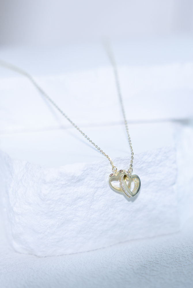 목걸이 雙空心愛心相扣項鍊 / 金色