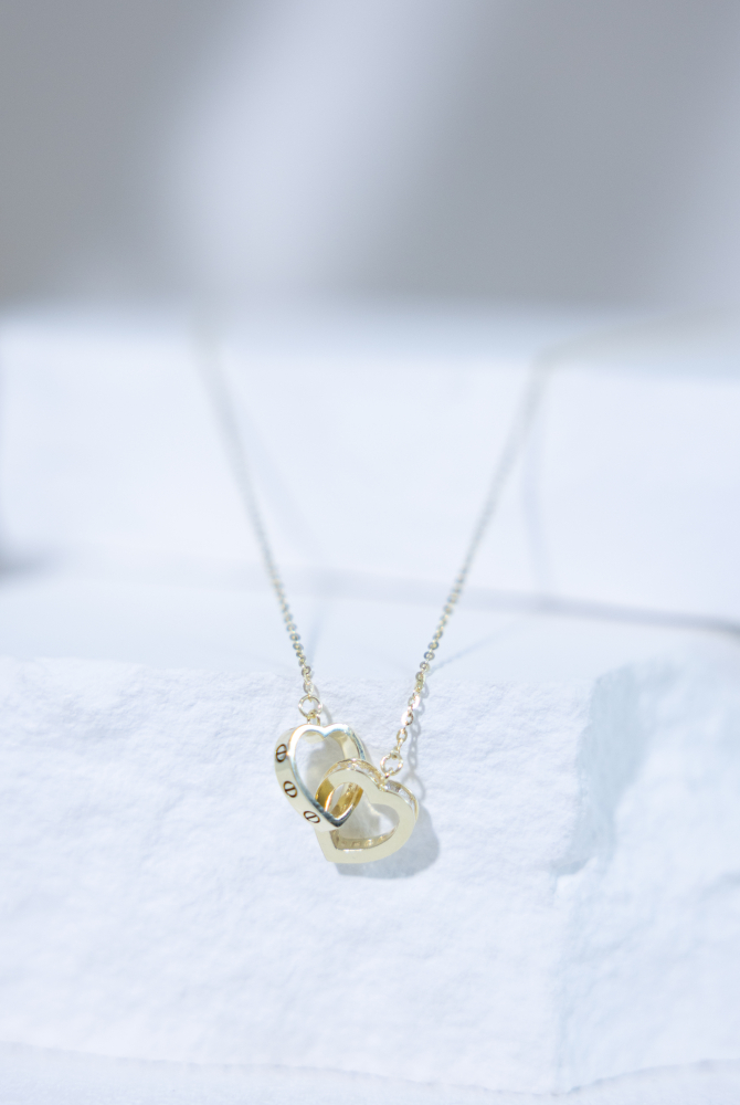 목걸이 雙空心愛心相扣項鍊 / 金色