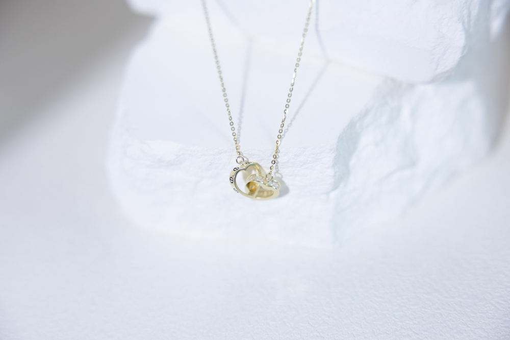 목걸이 雙空心愛心相扣項鍊 / 金色