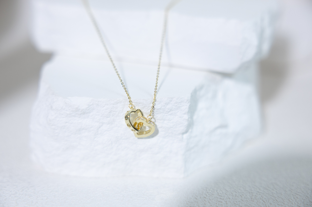 목걸이 雙空心愛心相扣項鍊 / 金色