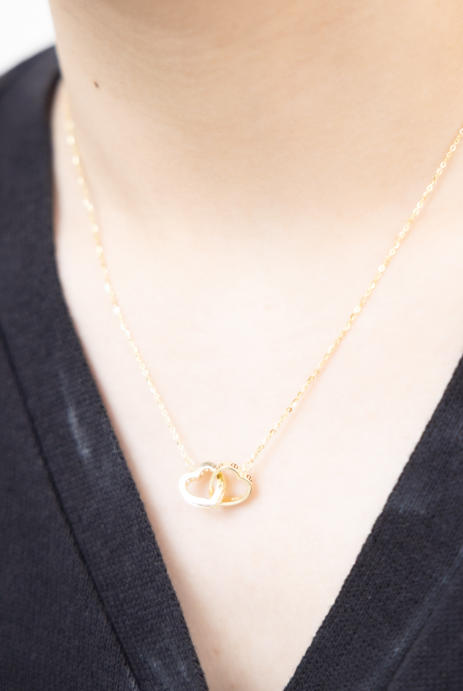 목걸이 雙空心愛心相扣項鍊 / 金色