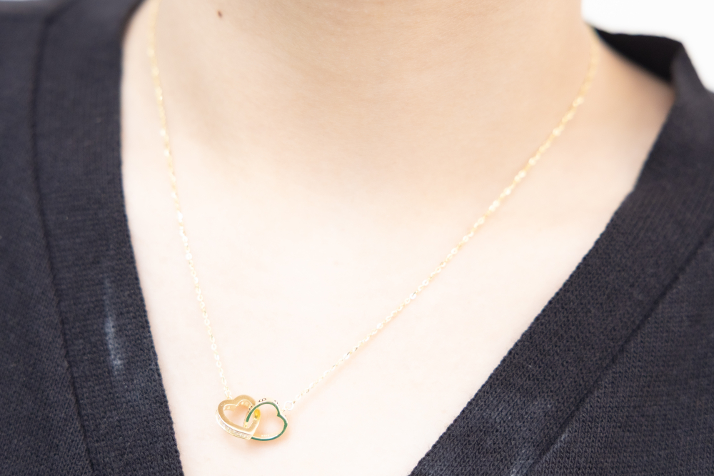 목걸이 雙空心愛心相扣項鍊 / 金色