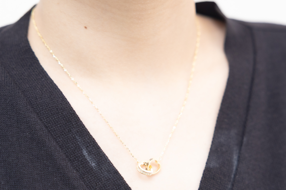 목걸이 雙空心愛心相扣項鍊 / 金色