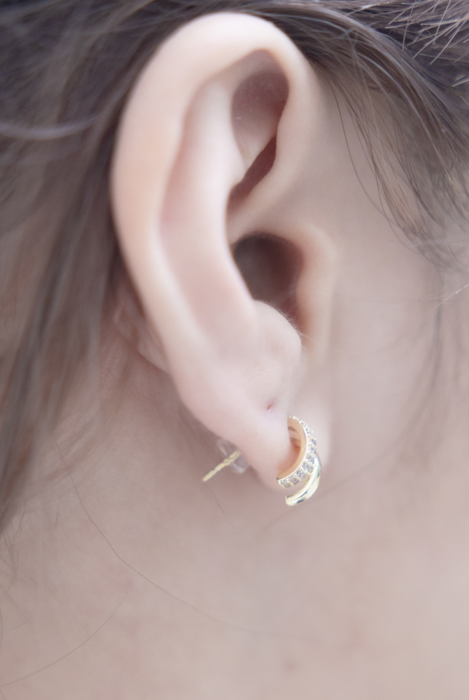 귀걸이 半圓弧小鋯石耳環 / 金色