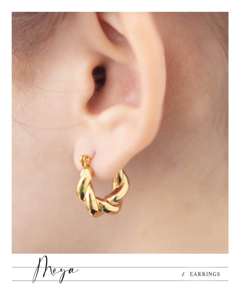 귀걸이 粗扭結圈圈型耳環 / 金色