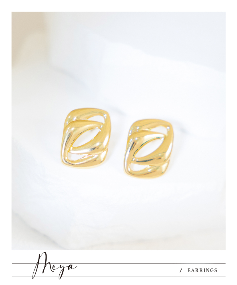 귀걸이 重疊方型鏤空橢圓耳環 / 金色