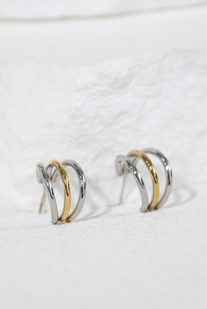 귀걸이 金銀雙色半圓弧耳環