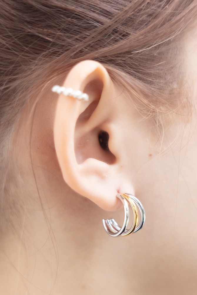 귀걸이 金銀雙色半圓弧耳環