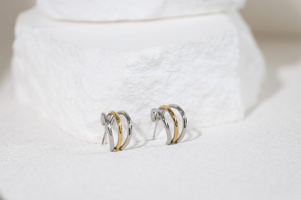 귀걸이 金銀雙色半圓弧耳環