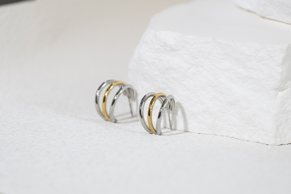 귀걸이 金銀雙色半圓弧耳環