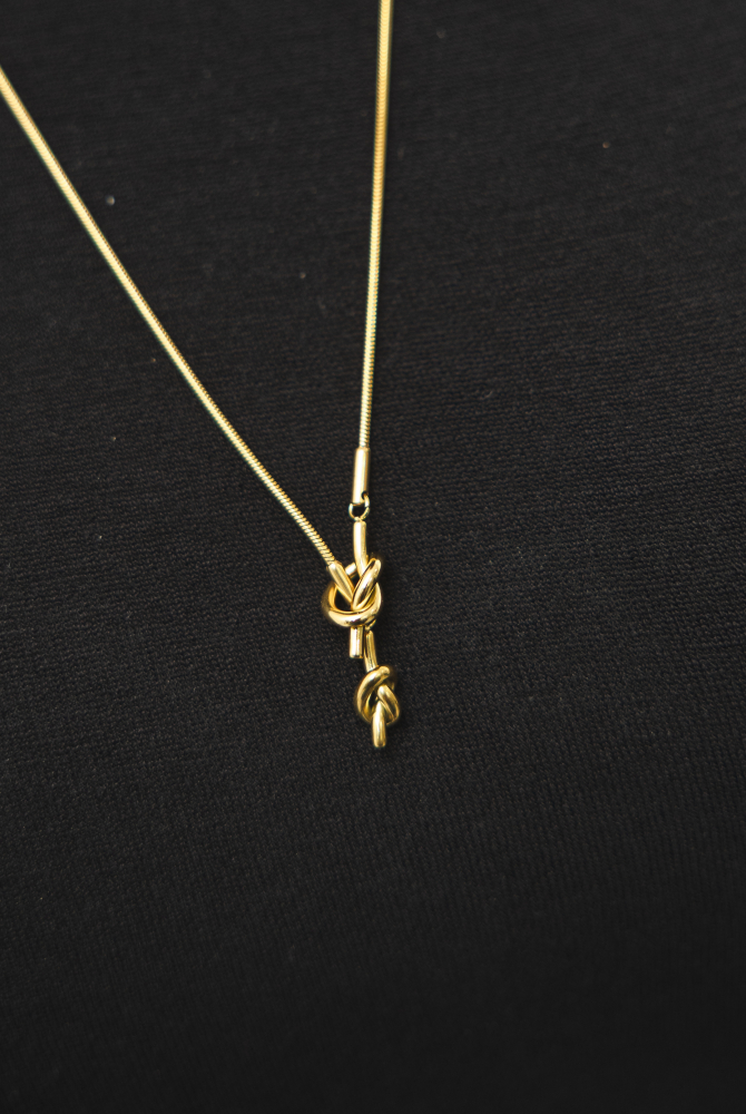 목걸이 兩扭結可調節Y字細蛇鍊項鍊 / 金色