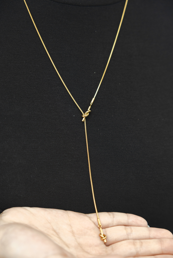 목걸이 兩扭結可調節Y字細蛇鍊項鍊 / 金色