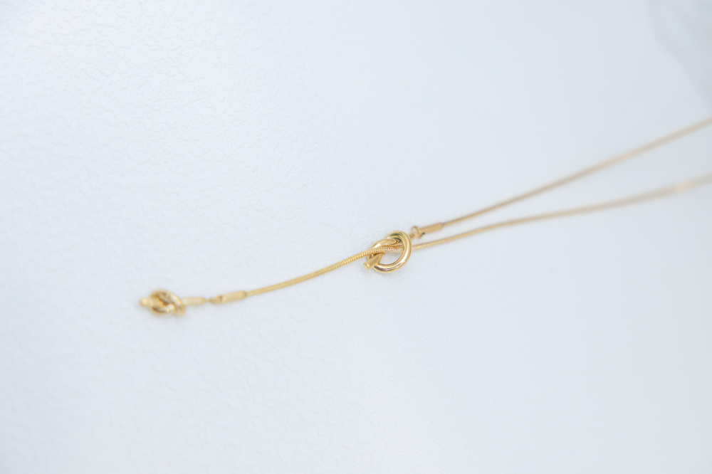 목걸이 兩扭結可調節Y字細蛇鍊項鍊 / 金色