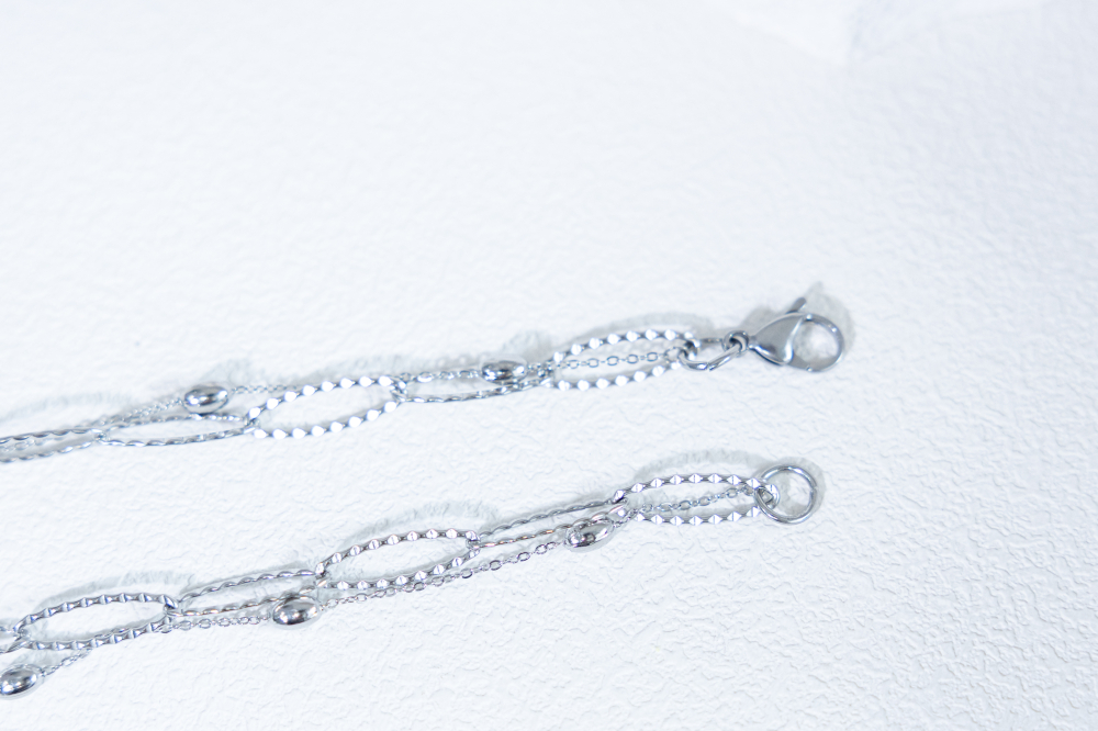 목걸이 小豆橢圓雙層項鍊 / 銀色