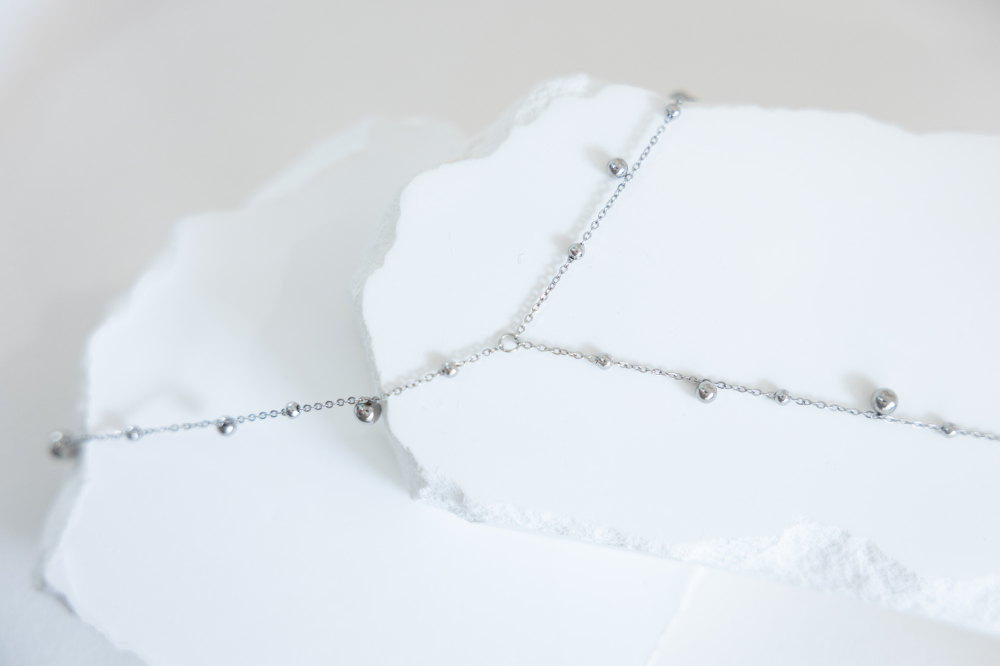 목걸이 大小圓珠間隔Y字鍊 / 銀色