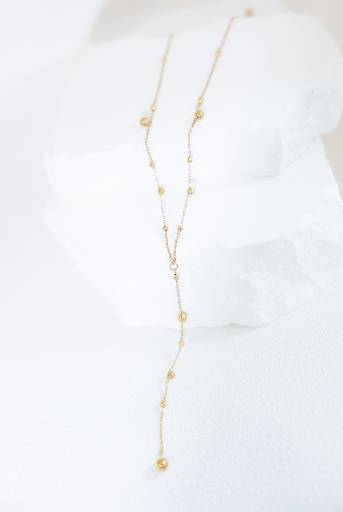 목걸이 大小圓珠間隔Y字鍊 / 金色