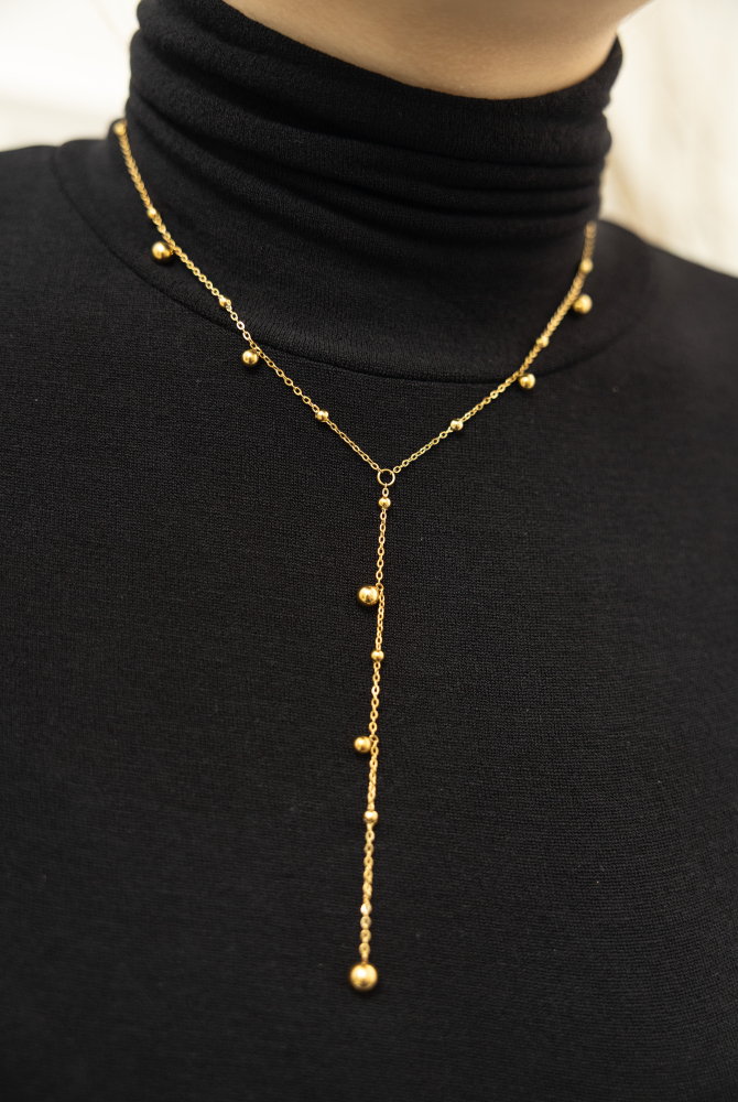 목걸이 大小圓珠間隔Y字鍊 / 金色