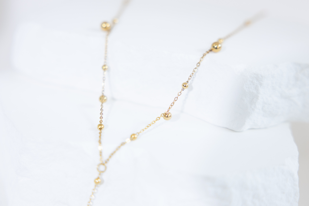 목걸이 大小圓珠間隔Y字鍊 / 金色