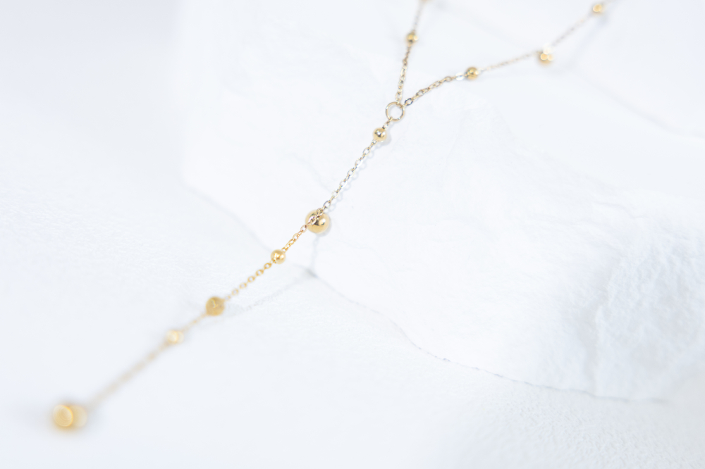목걸이 大小圓珠間隔Y字鍊 / 金色