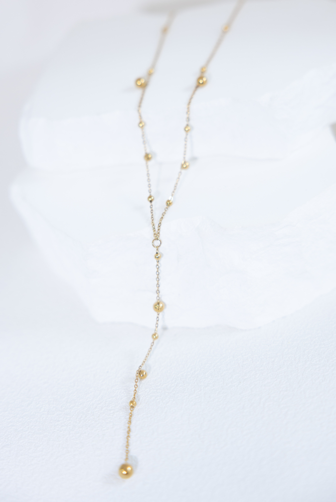 목걸이 大小圓珠間隔Y字鍊 / 金色