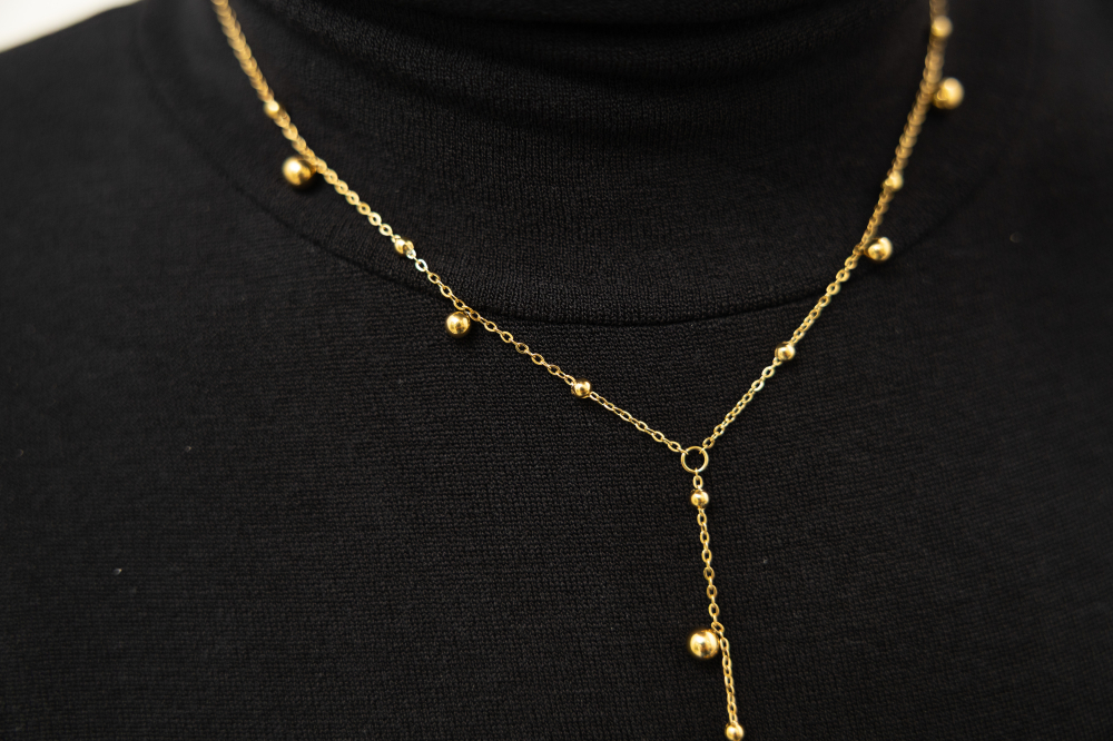 목걸이 大小圓珠間隔Y字鍊 / 金色