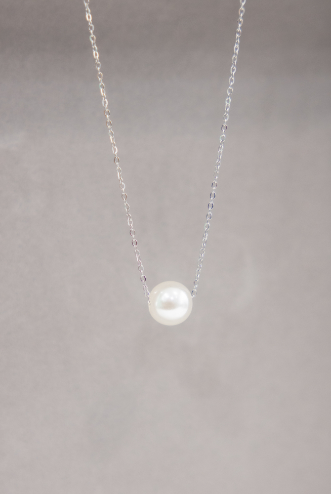 목걸이 單顆可移動珍珠項鍊 / 銀色