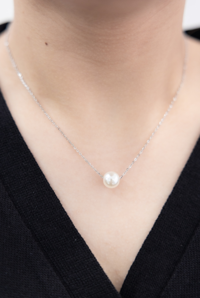 목걸이 單顆可移動珍珠項鍊 / 銀色