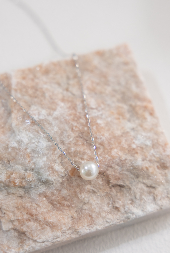 목걸이 單顆可移動珍珠項鍊 / 銀色