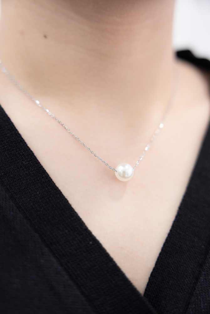 목걸이 單顆可移動珍珠項鍊 / 銀色