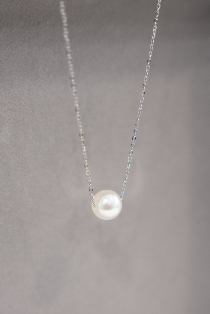 목걸이 單顆可移動珍珠項鍊 / 銀色