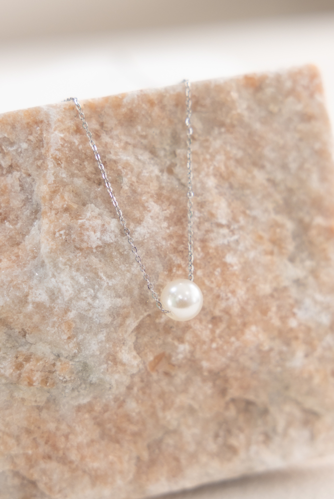 목걸이 單顆可移動珍珠項鍊 / 銀色