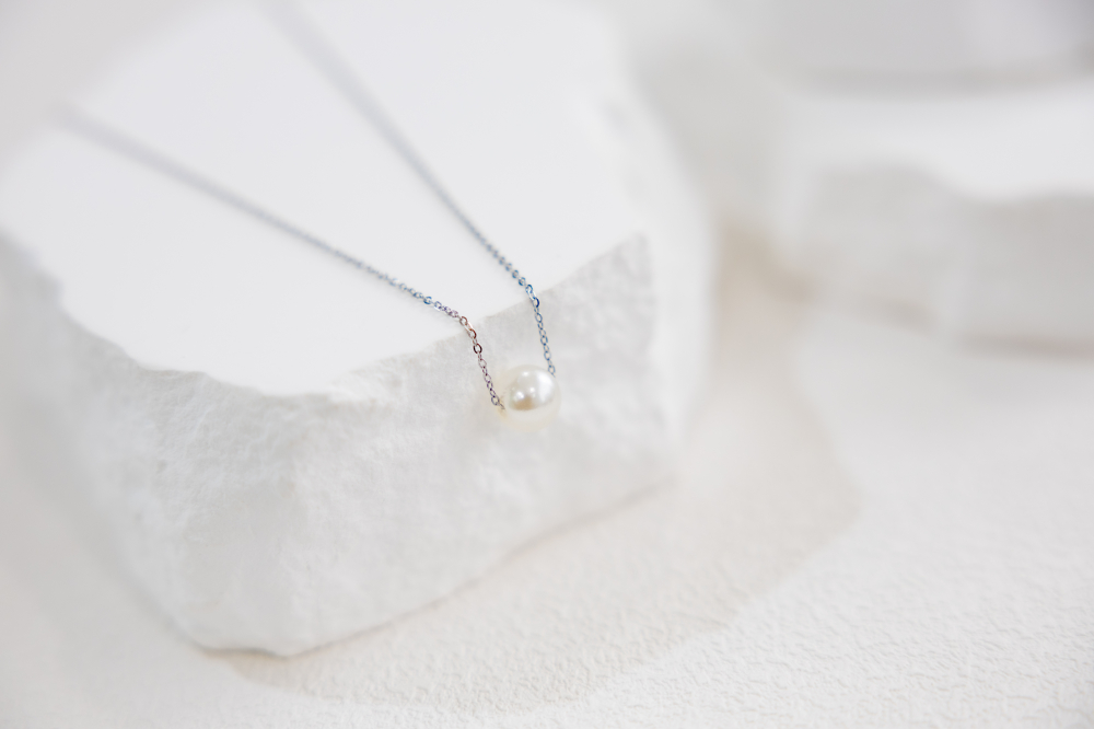 목걸이 單顆可移動珍珠項鍊 / 銀色