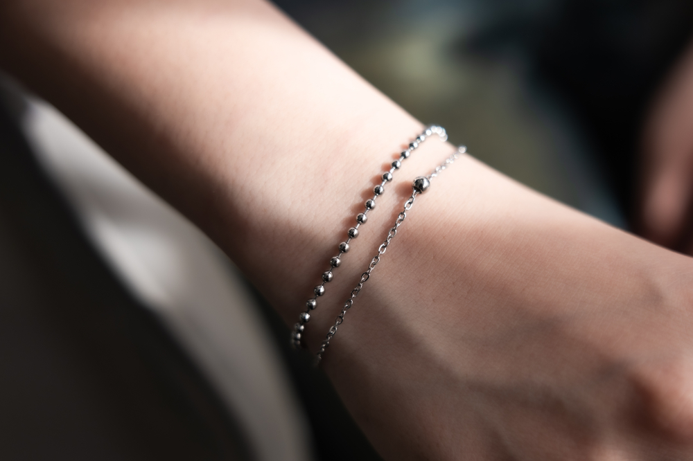 팔찌 圓珠雙層鍊 / 銀色