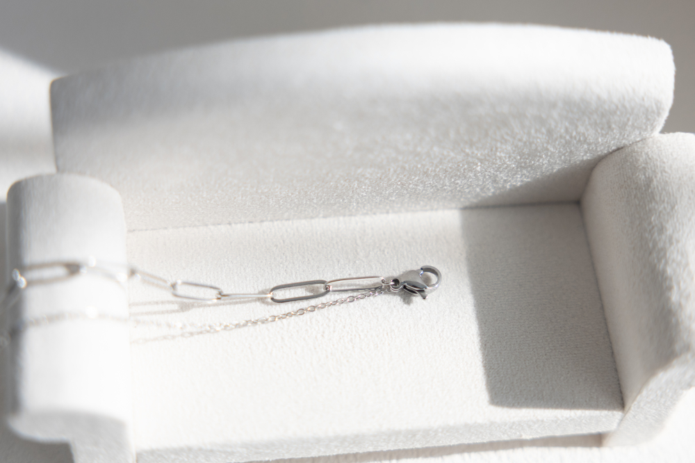 팔찌 單顆珍珠橢圓鍊雙層鍊 / 銀色