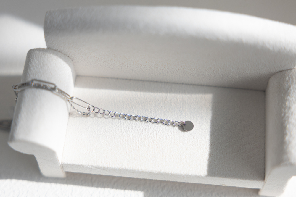 팔찌 單顆珍珠橢圓鍊雙層鍊 / 銀色