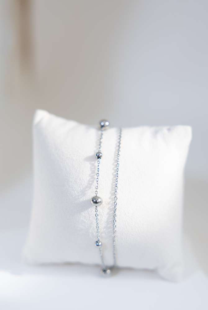 팔찌 大小圓珠雙層鍊 / 銀色