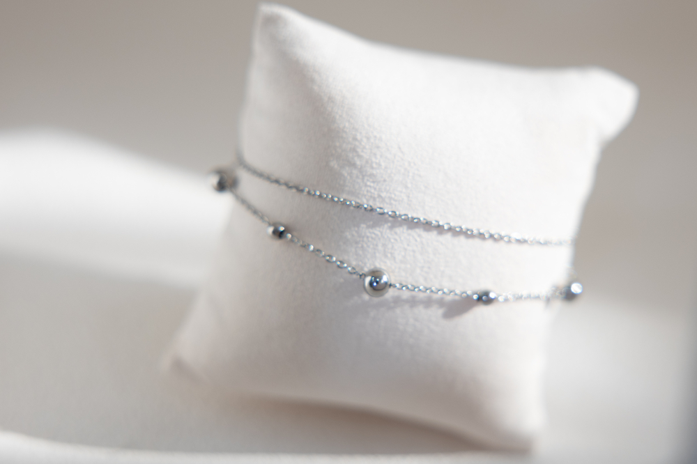 팔찌 大小圓珠雙層鍊 / 銀色