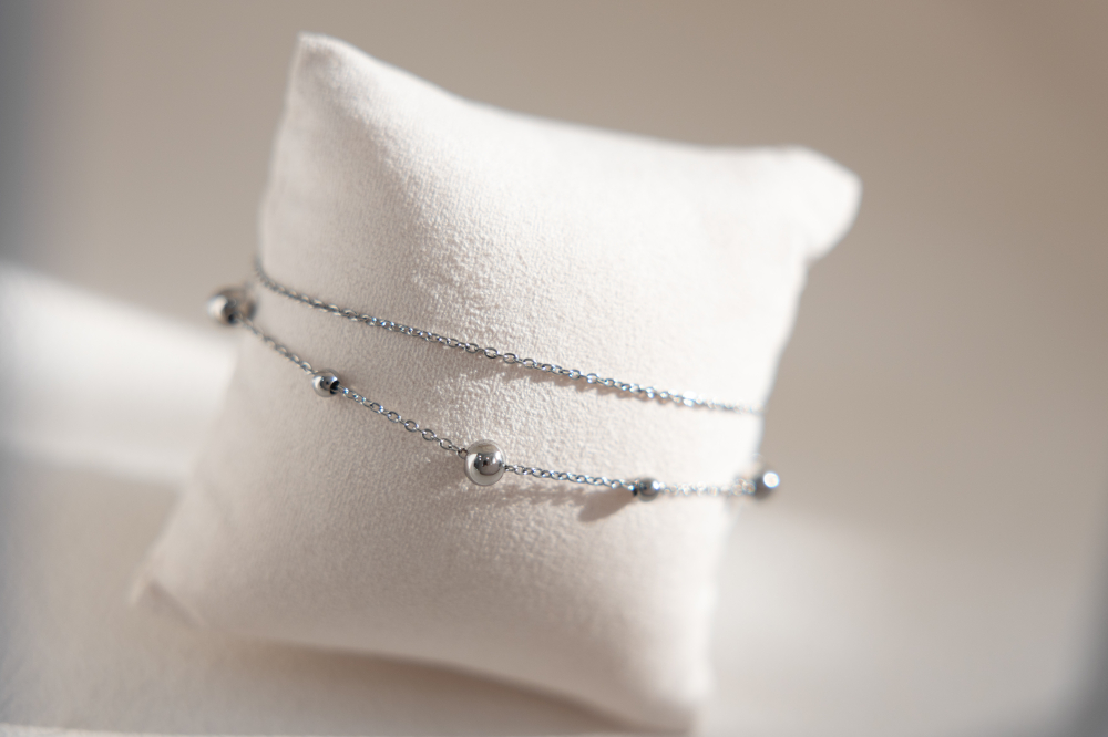 팔찌 大小圓珠雙層鍊 / 銀色