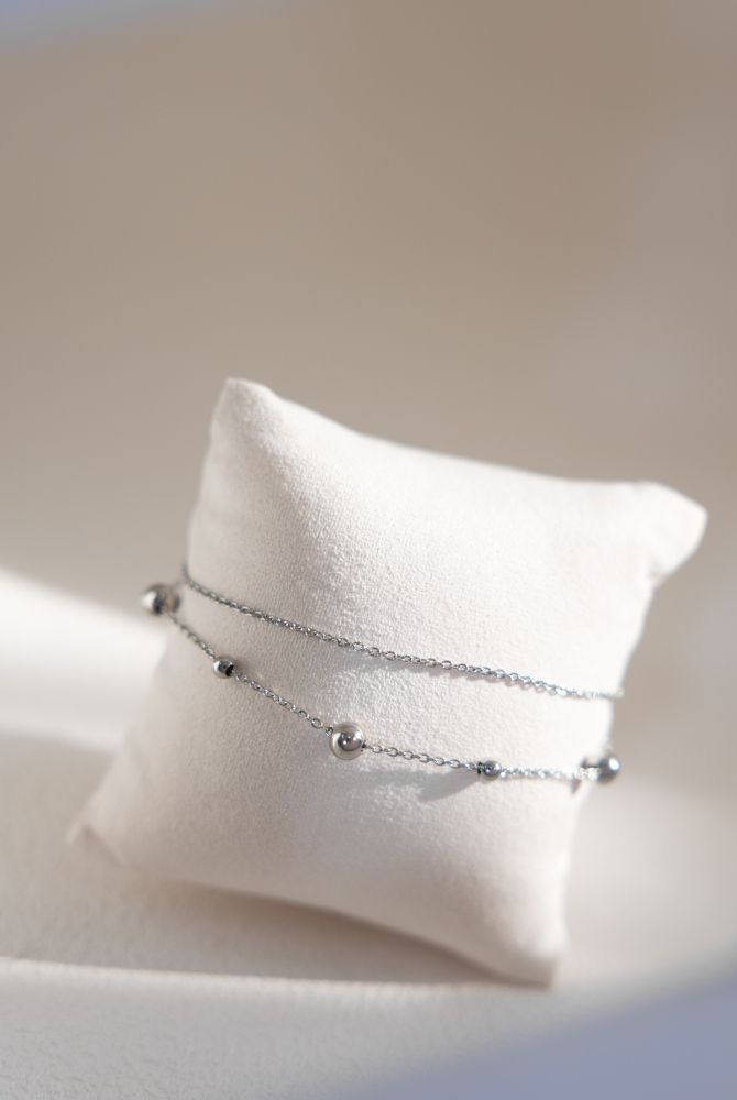 팔찌 大小圓珠雙層鍊 / 銀色