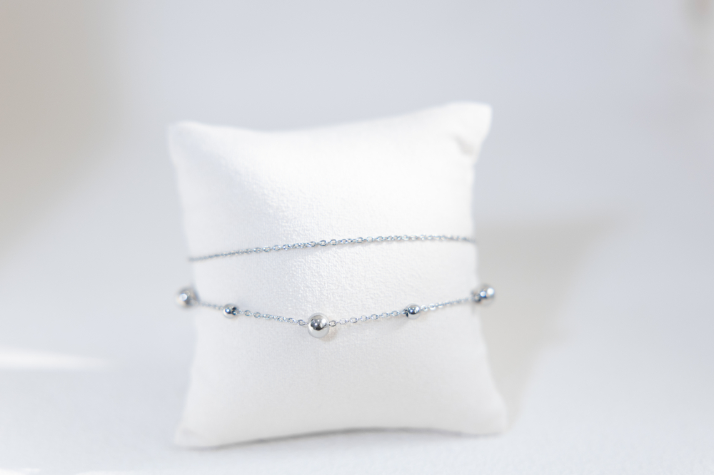 팔찌 大小圓珠雙層鍊 / 銀色