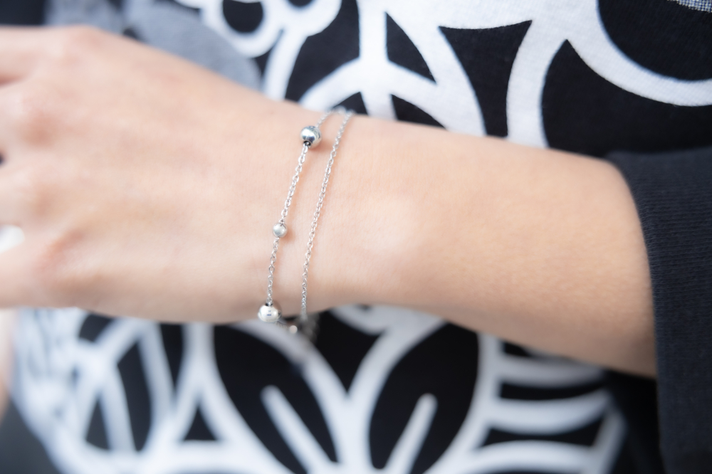 팔찌 大小圓珠雙層鍊 / 銀色