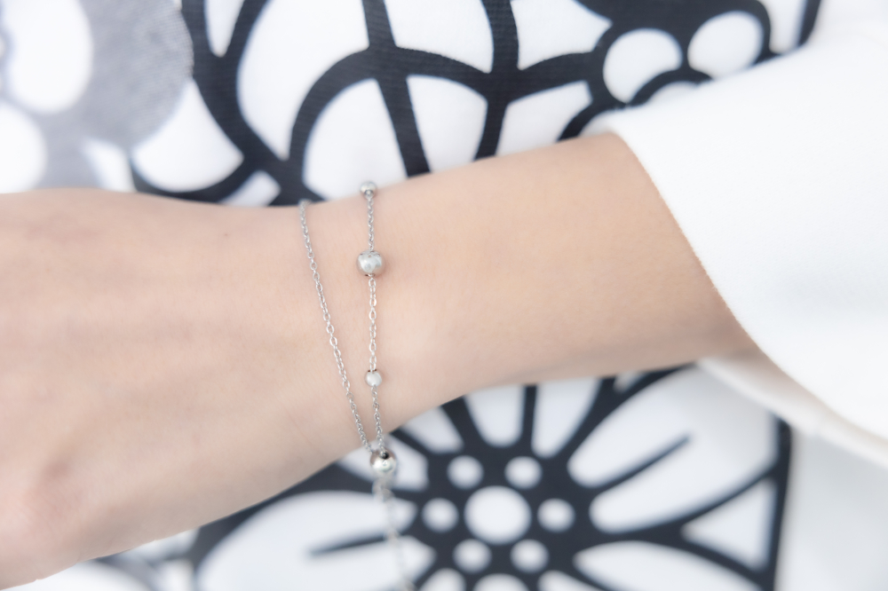 팔찌 大小圓珠雙層鍊 / 銀色