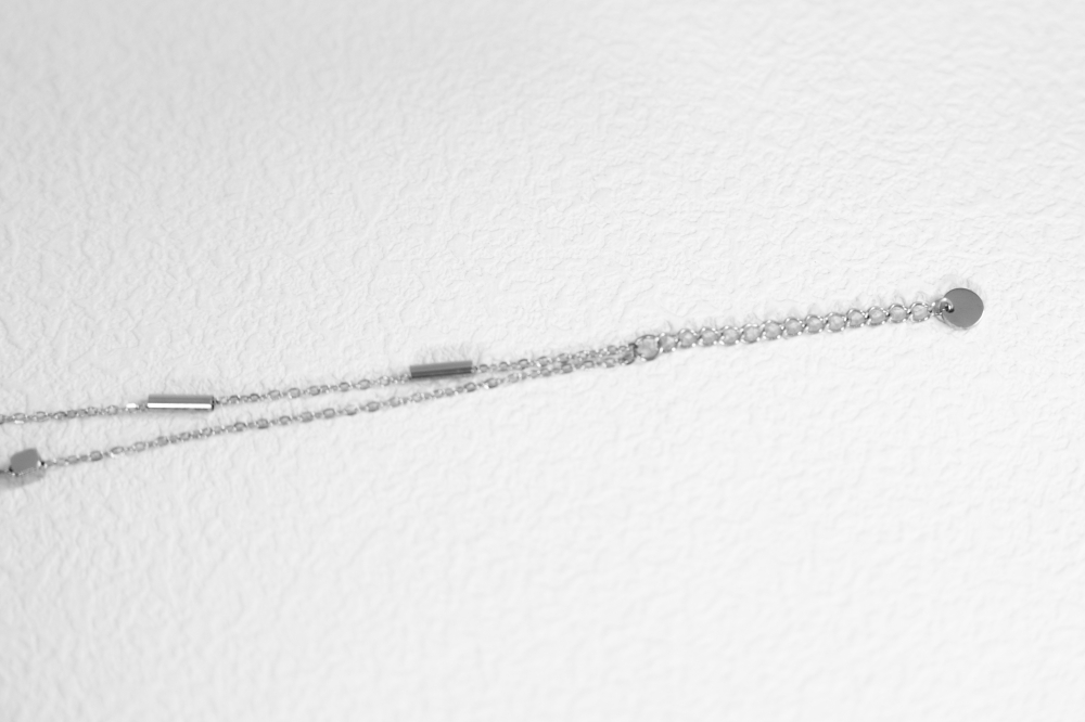 팔찌 圓柱體.小方塊雙層鍊 / 銀色