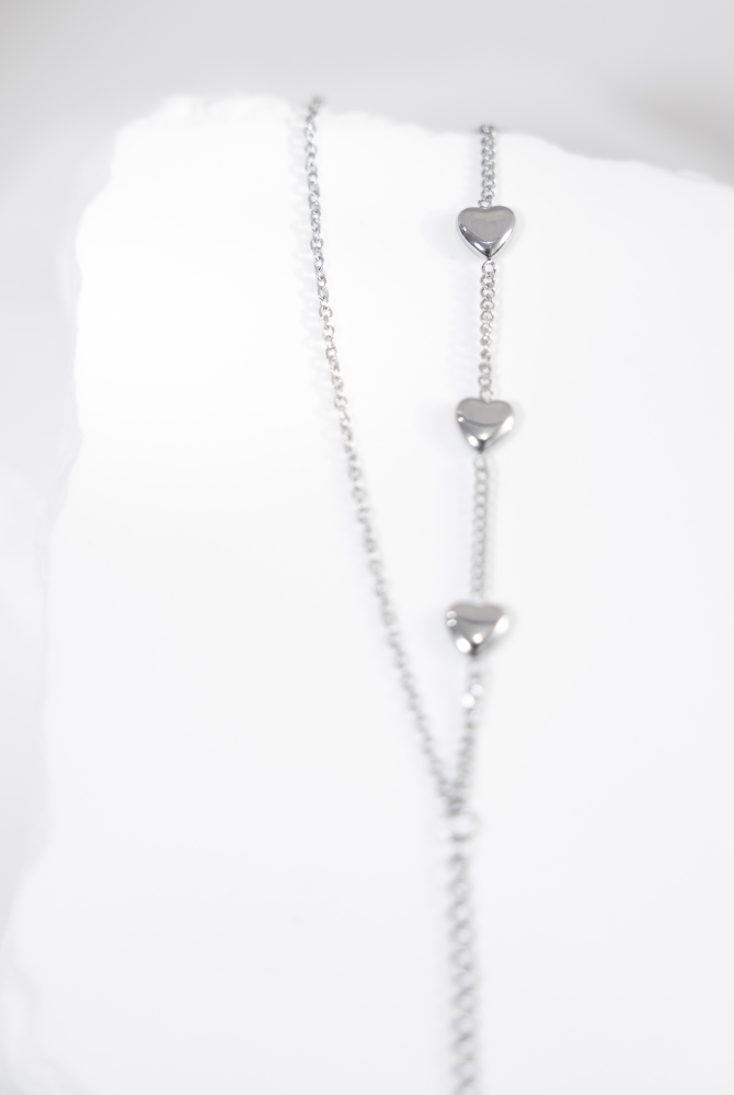 팔찌 喜平鍊間隔立體愛心雙層鍊 / 銀色