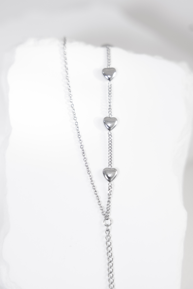 팔찌 喜平鍊間隔立體愛心雙層鍊 / 銀色
