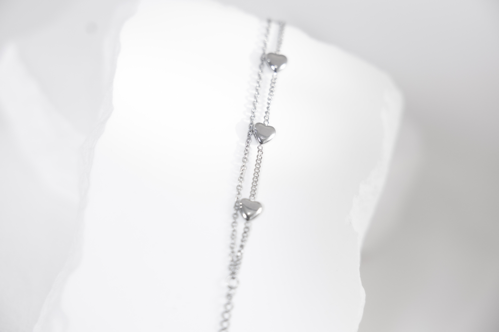 팔찌 喜平鍊間隔立體愛心雙層鍊 / 銀色