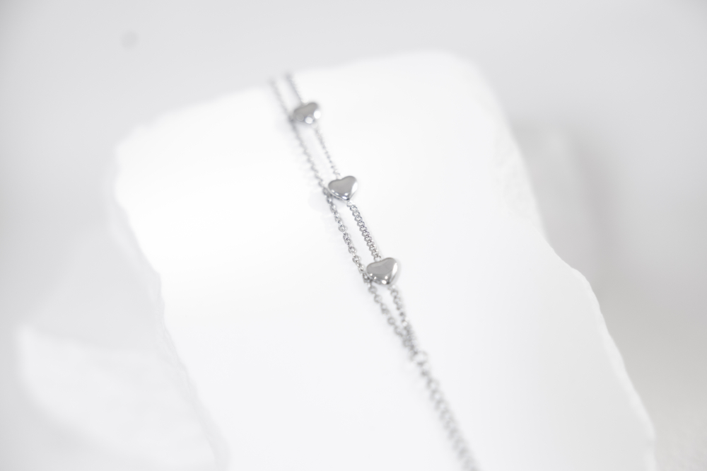 팔찌 喜平鍊間隔立體愛心雙層鍊 / 銀色