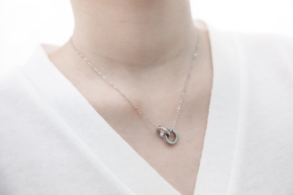 목걸이 雙圈相扣羅馬數字項鍊 / 銀色