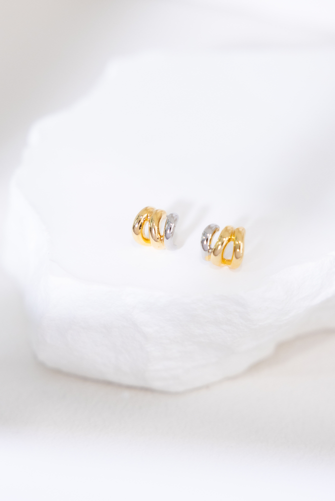 귀걸이 金銀雙色小半圓弧耳環